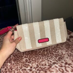 Victoria’s Secret cavas-sequin pink wristlet